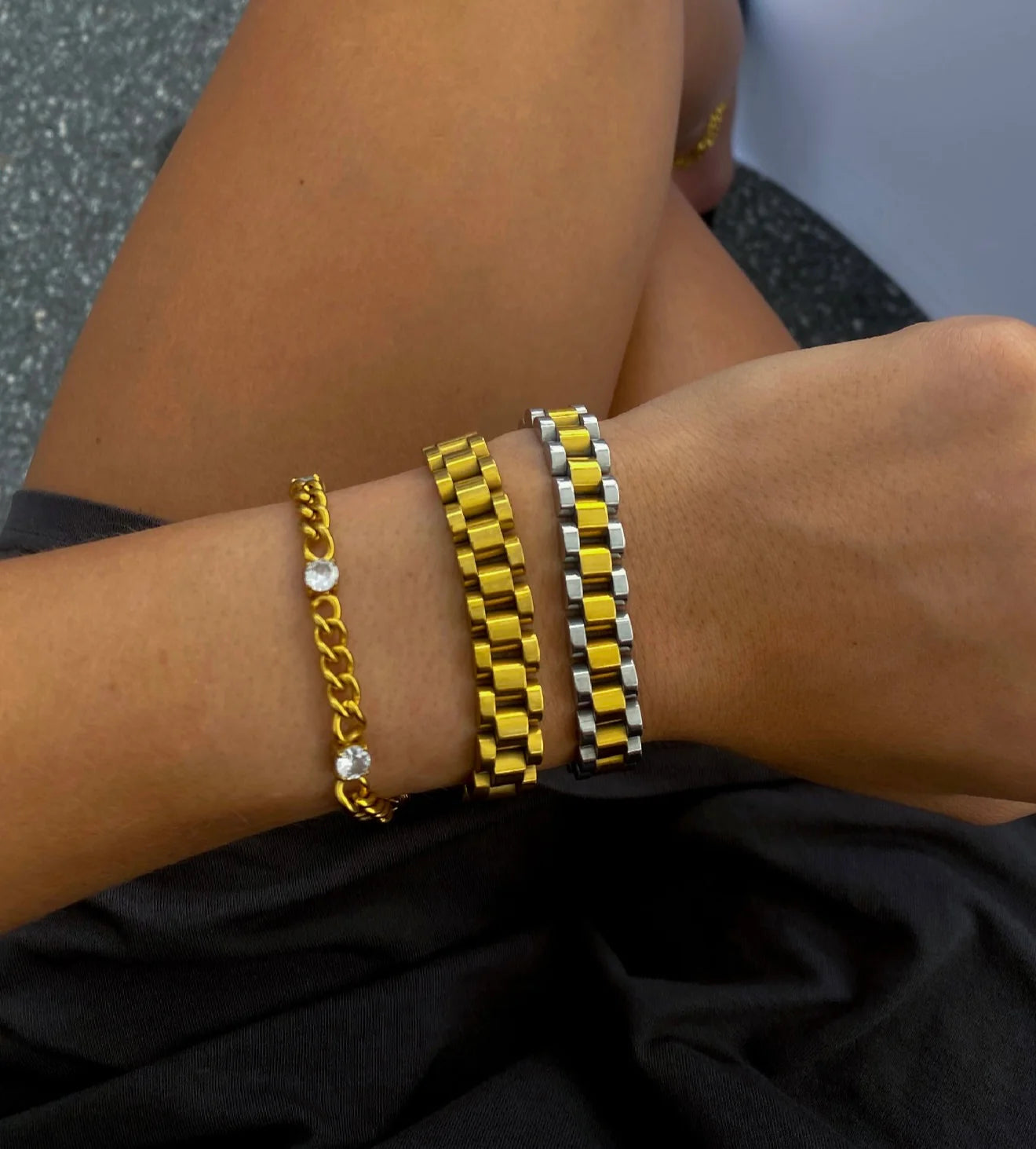 Chansutt Pearls: Two Toned Watch Band Bracelet